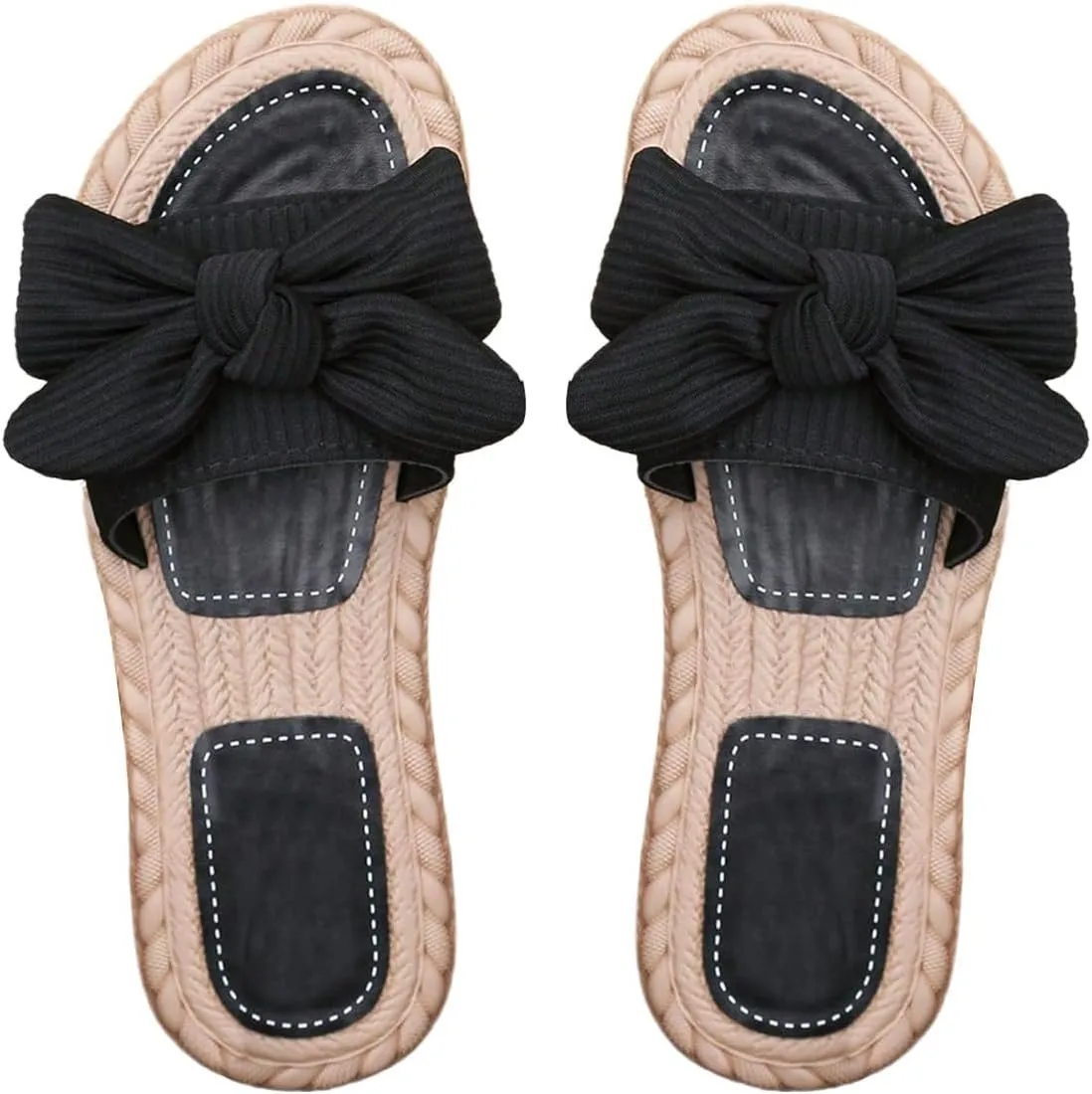 GORGLITTER Women's Bow Knot Flat Sandals Open Toe Slip On Slide Slipper Single Band Flats