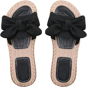 GORGLITTER Women's Bow Knot Flat Sandals Open Toe Slip On Slide Slipper Single Band Flats