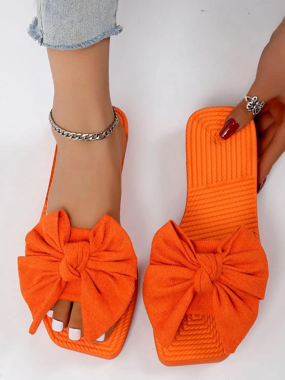 GORGLITTER Women's Cute Bow Flat Sandals Summer Dressy 2025 Beach Open Toe Slide Sandals