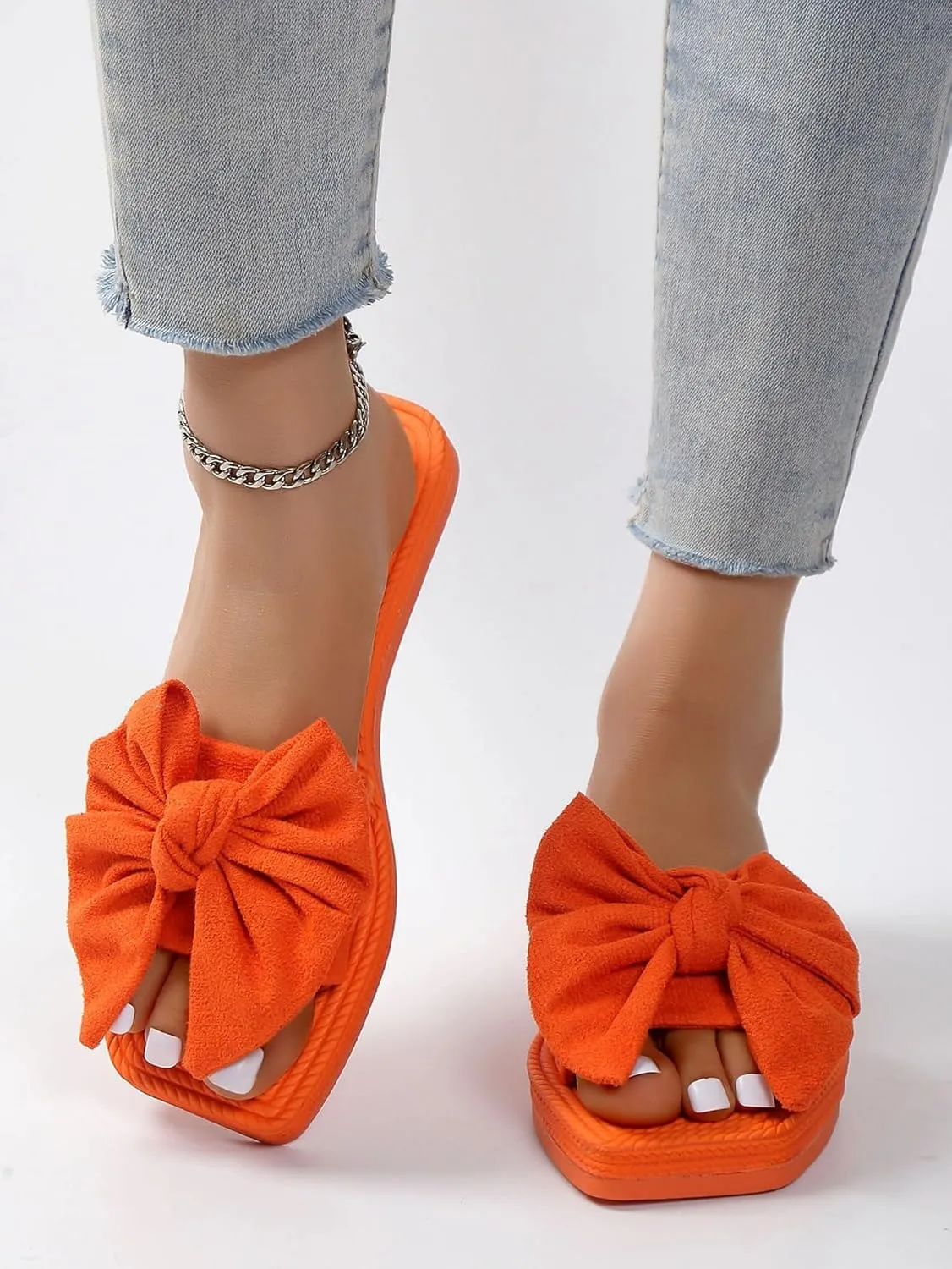 GORGLITTER Women's Cute Bow Flat Sandals Summer Dressy 2025 Beach Open Toe Slide Sandals