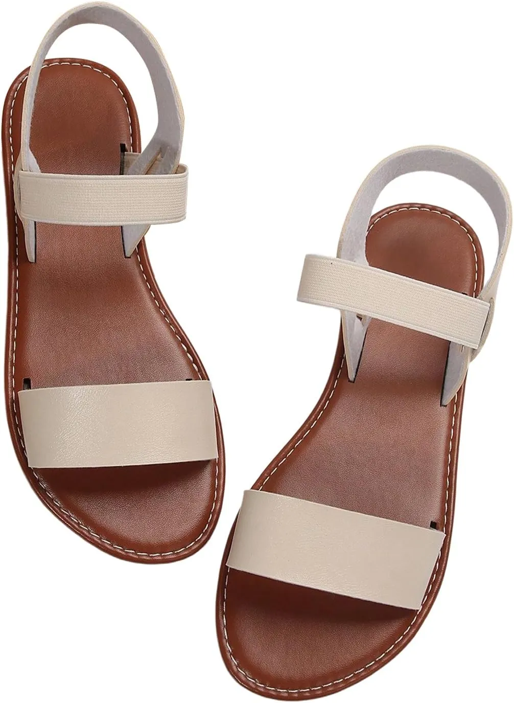 GORGLITTER Women's Leather Ankle Strap Flat Sandals Dressy Trendy Open Toe Vacation Summer Slides Sandal Shoes