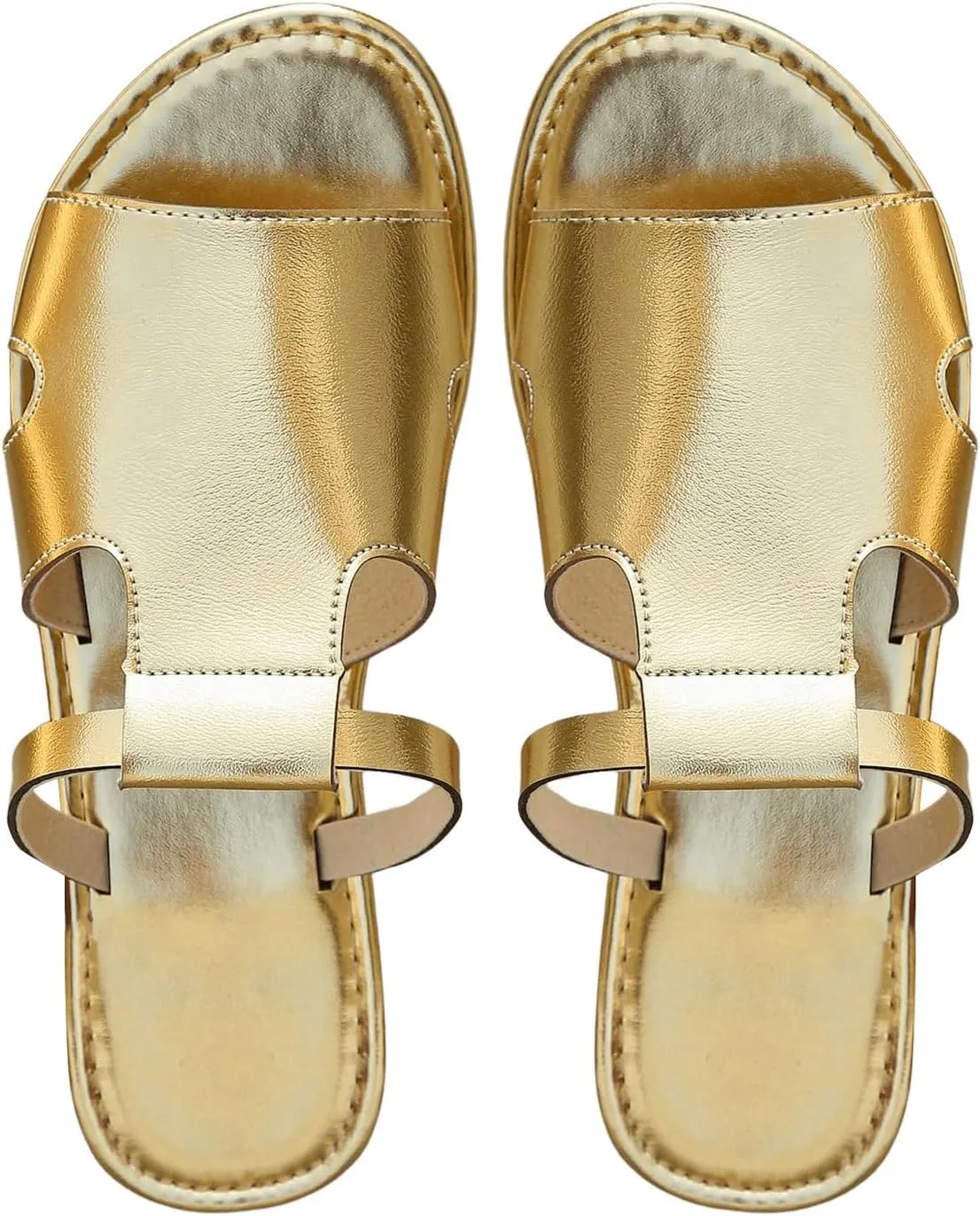 GORGLITTER Women's Metallic Sandals Cut Out Open Toe Slides Beach Shoes