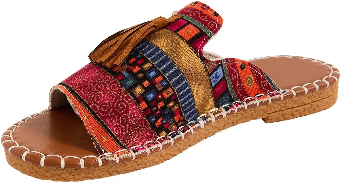 GORGLITTER Women's Rainbow Colorful Summer Flat Sandals 2025 Boho Beach Vacation Slides Shoes