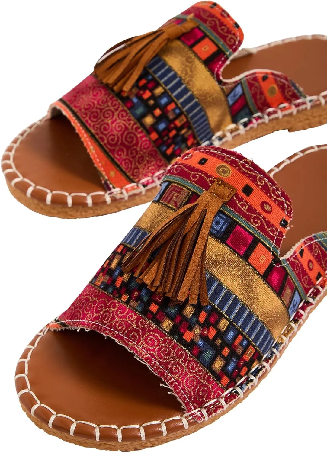 GORGLITTER Women's Rainbow Colorful Summer Flat Sandals 2025 Boho Beach Vacation Slides Shoes