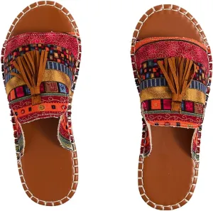 GORGLITTER Women's Rainbow Colorful Summer Flat Sandals 2025 Boho Beach Vacation Slides Shoes