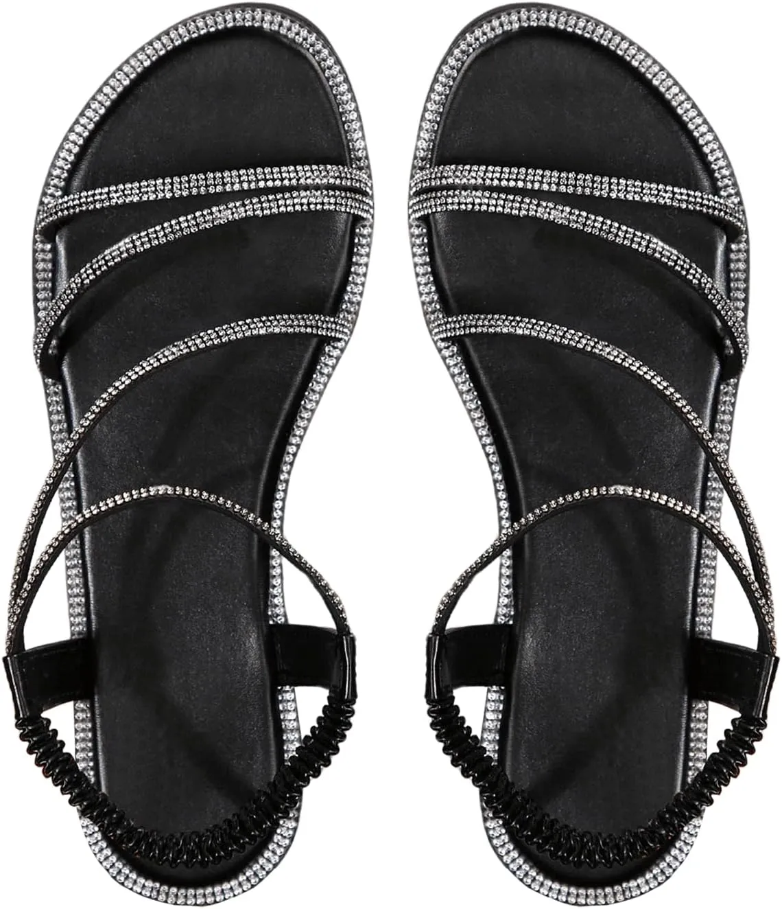 GORGLITTER Women's Rhinestone Sandals Glitter Open Toe Flats Sandal Sparkle Slingback Slides