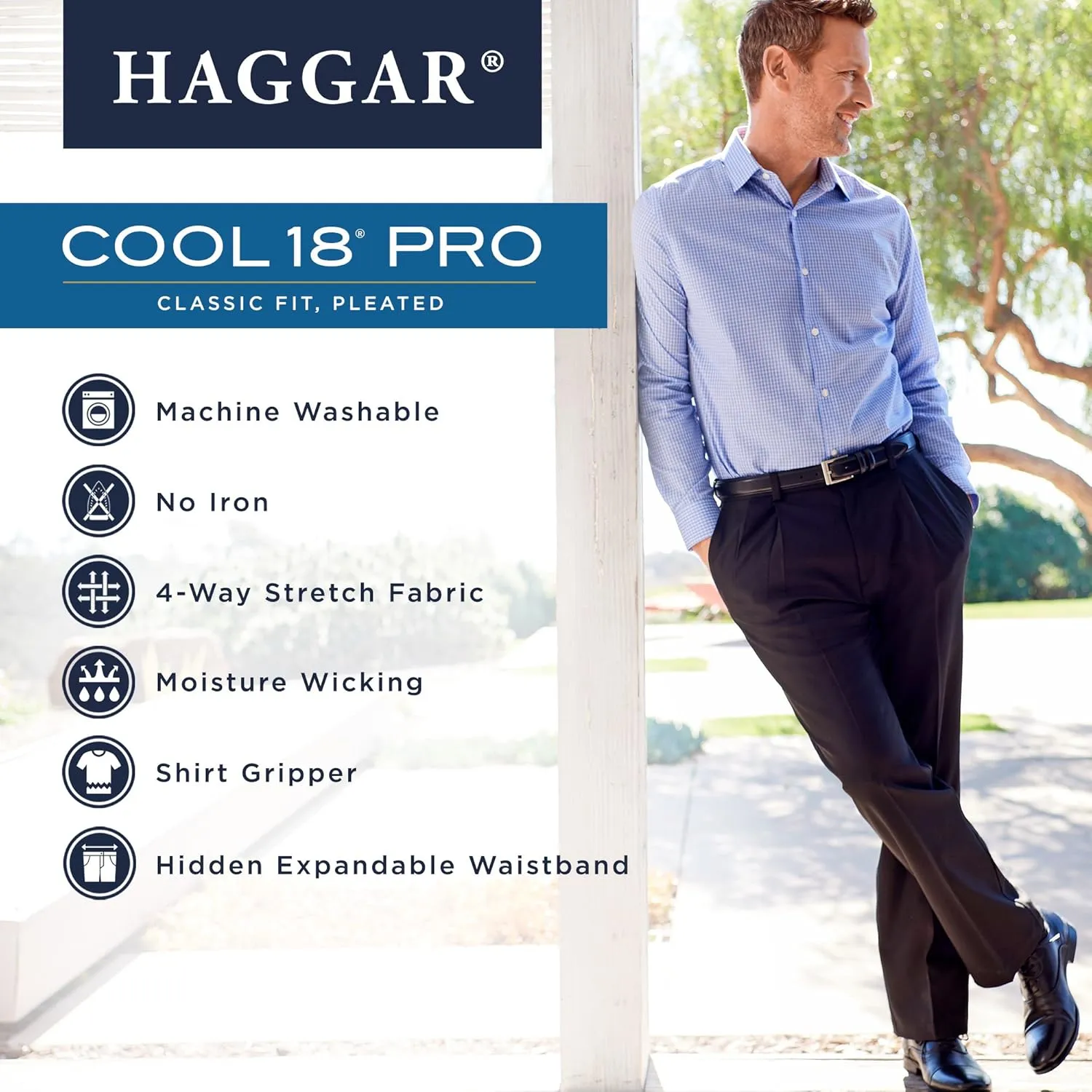 Haggar Men's Cool 18 Pro Classic Fit Pleat Front Dress Casual Stretch Golf Pant (Regular and Big & Tall Sizes)