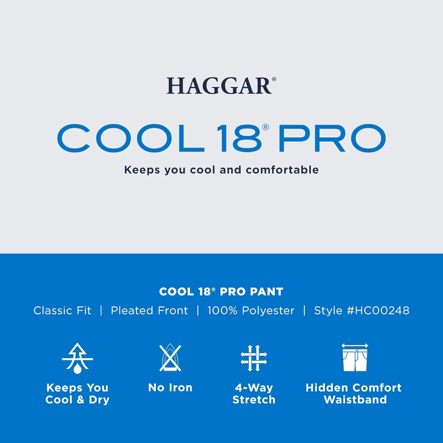 Haggar Men's Cool 18 Pro Classic Fit Pleat Front Dress Casual Stretch Golf Pant (Regular and Big & Tall Sizes)