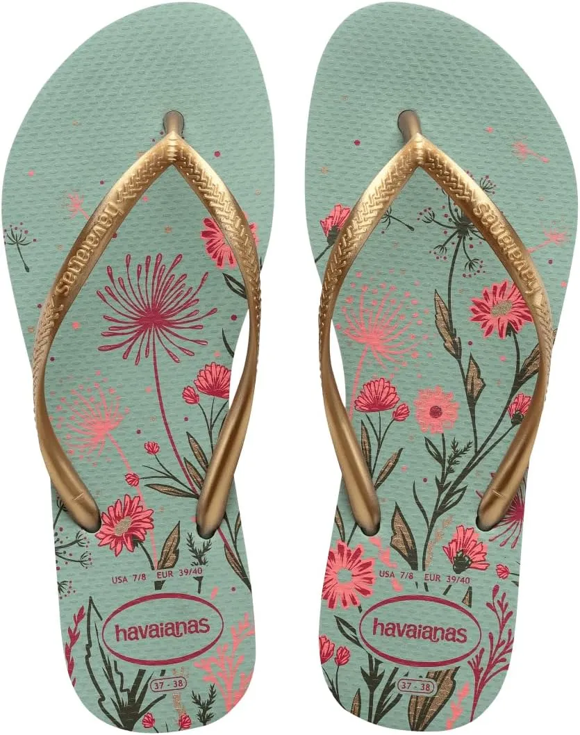 Havaianas Unisex Slim Organics Sandal - Gold Strap Flip Flops - Clay, 11/12W - 9/10M