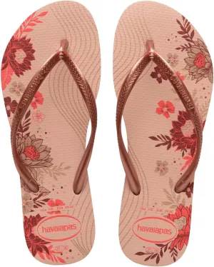 havaianas Women's Slim Organic Flip Flops - Spring and Summer Pool Sandals for Women - Ballet Rose/Golden, 9/10W - 8M