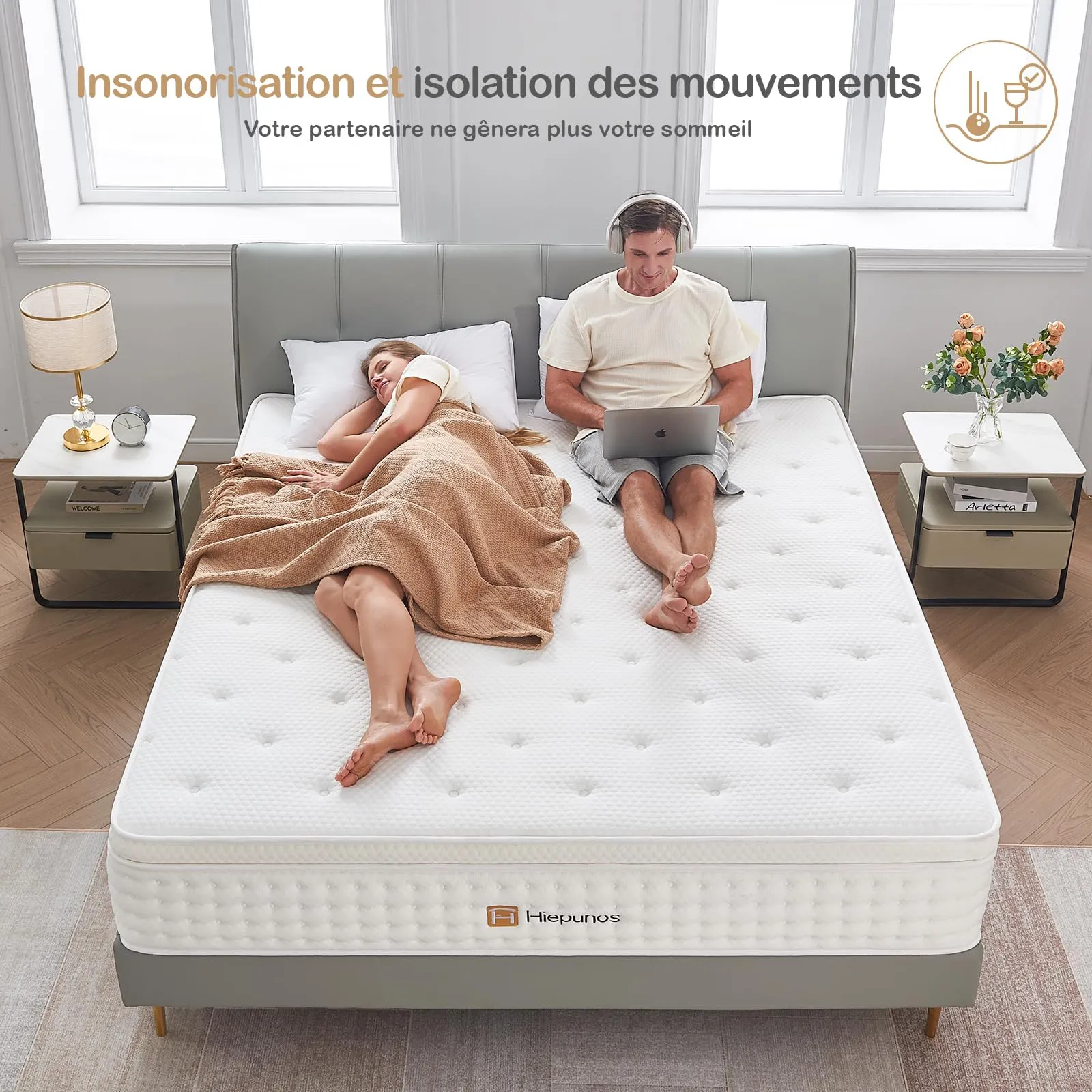 Hiepunos King Size Mattress,10.2 INCH Hybrid Memory Foam and Individually Pocket Spring,5FT King Mattress Medium Firm,Ergonomic Pressure Reducing,Improve Sleeping (150x200x26cm)
