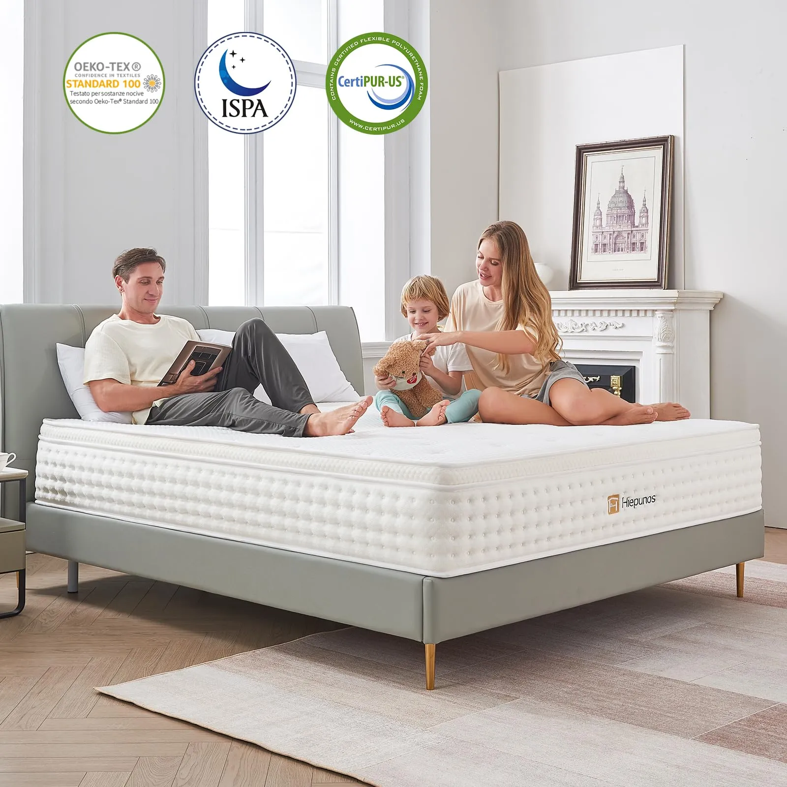 Hiepunos King Size Mattress,10.2 INCH Hybrid Memory Foam and Individually Pocket Spring,5FT King Mattress Medium Firm,Ergonomic Pressure Reducing,Improve Sleeping (150x200x26cm)