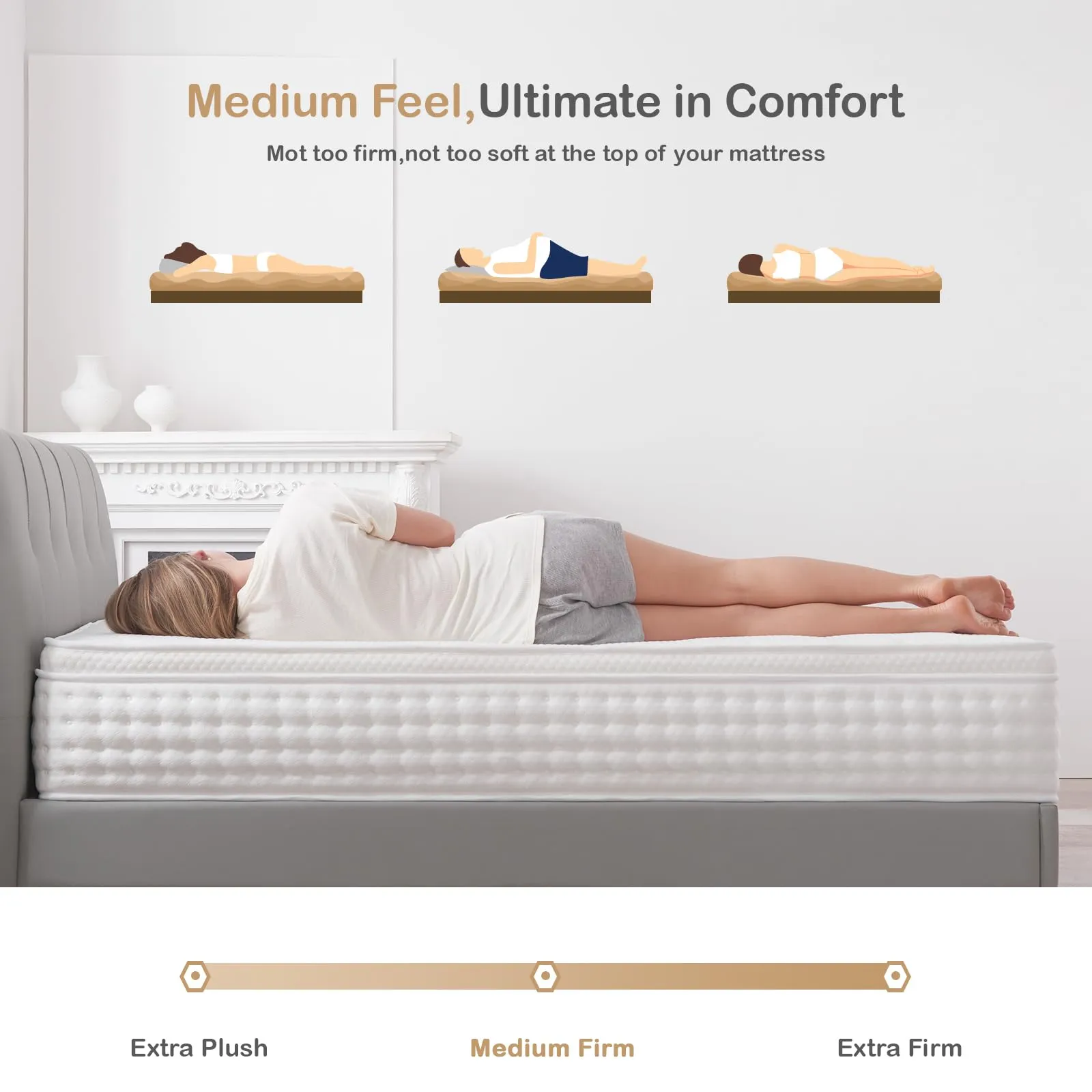 Hiepunos King Size Mattress,10.2 INCH Hybrid Memory Foam and Individually Pocket Spring,5FT King Mattress Medium Firm,Ergonomic Pressure Reducing,Improve Sleeping (150x200x26cm)