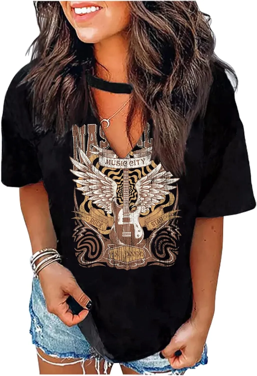 Hollow Out T Shirts for Women Western Graphic Shirts Country Cowgirls Shirts Casual Short Sleeve V Neck Tops