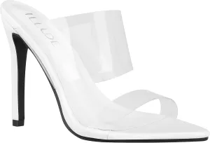 ILLUDE Women’s Clear Pointed Toe Sandals Stiletto Heels Transparent Strap High Heels Slip on Mules