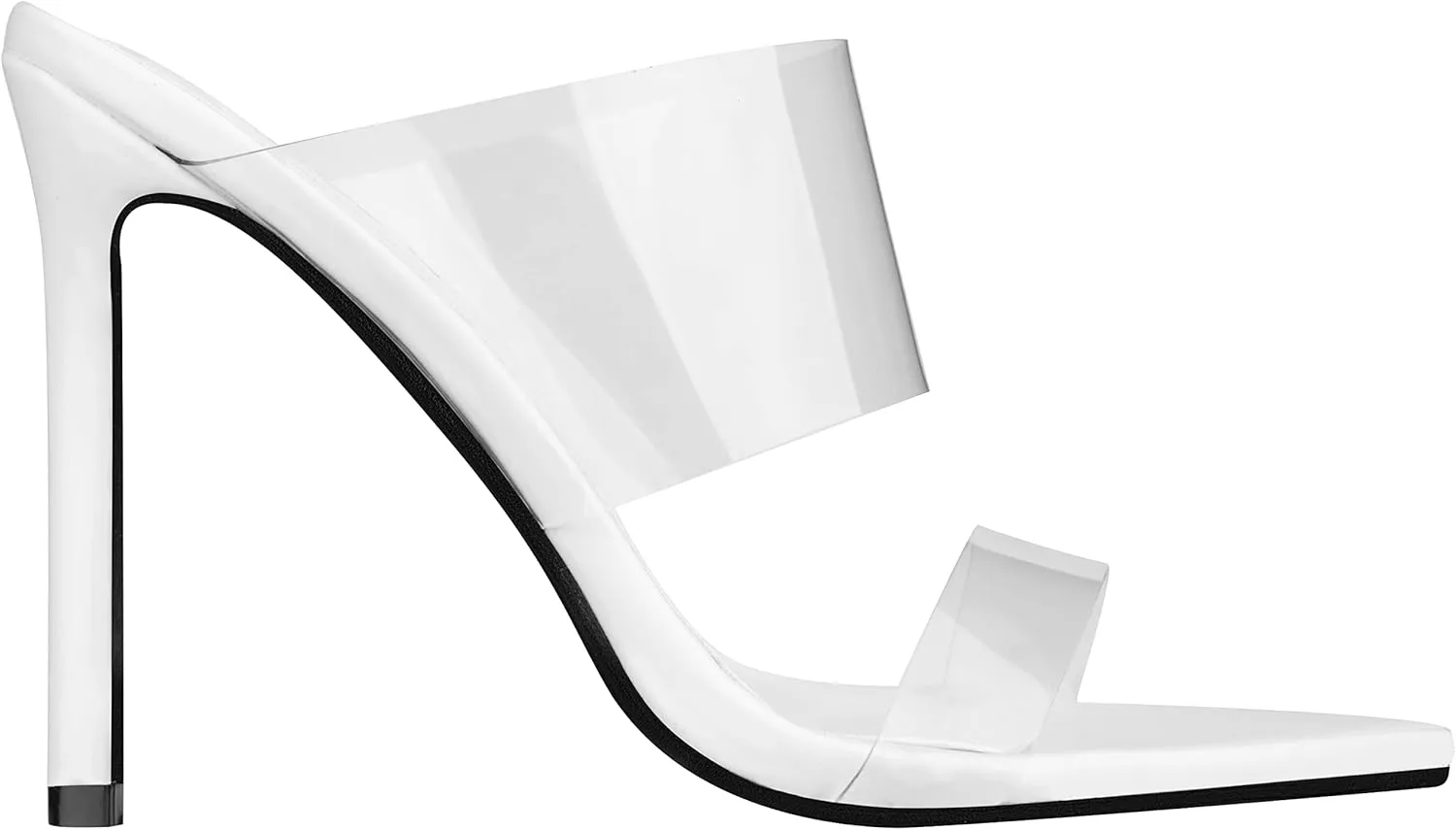 ILLUDE Women’s Clear Pointed Toe Sandals Stiletto Heels Transparent Strap High Heels Slip on Mules