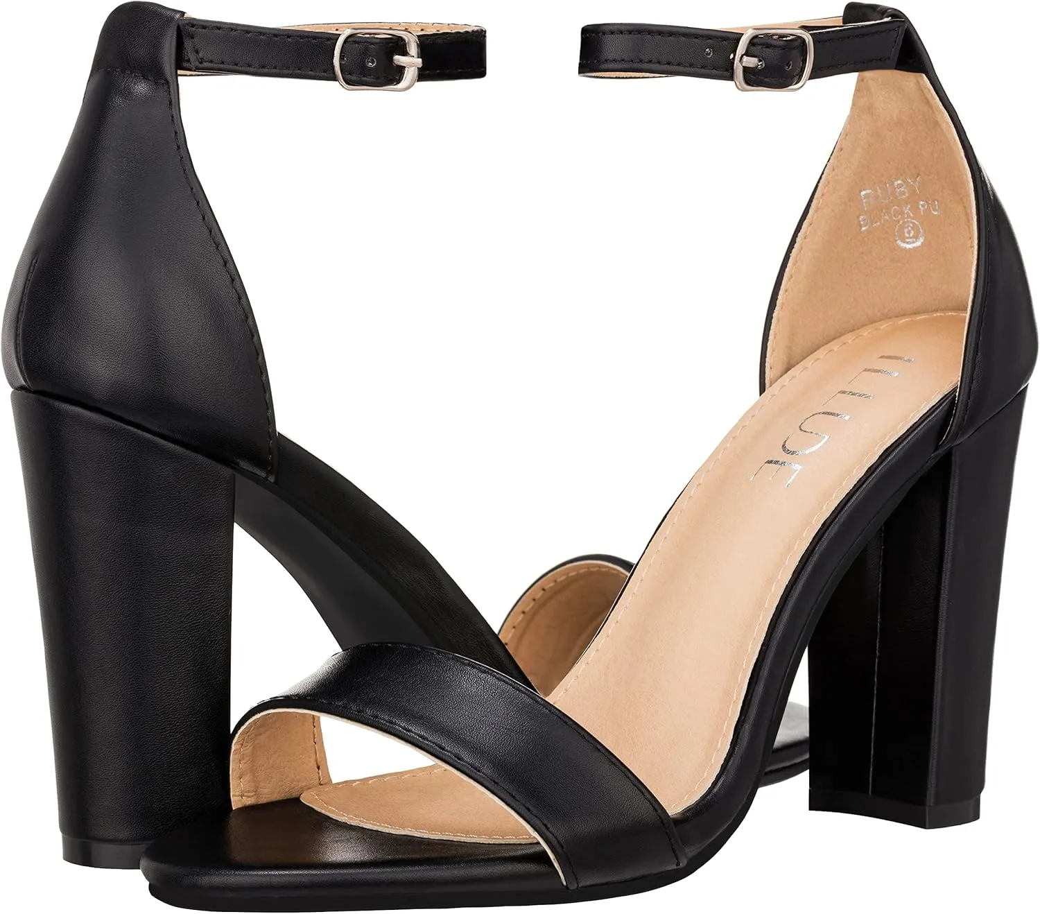 ILLUDE Women’s Open Toe Ankle Strap Chunky Block High Heel - Formal, Wedding, Party Classic Heeled Sandals - Ruby