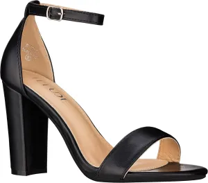 ILLUDE Women’s Open Toe Ankle Strap Chunky Block High Heel - Formal, Wedding, Party Classic Heeled Sandals - Ruby