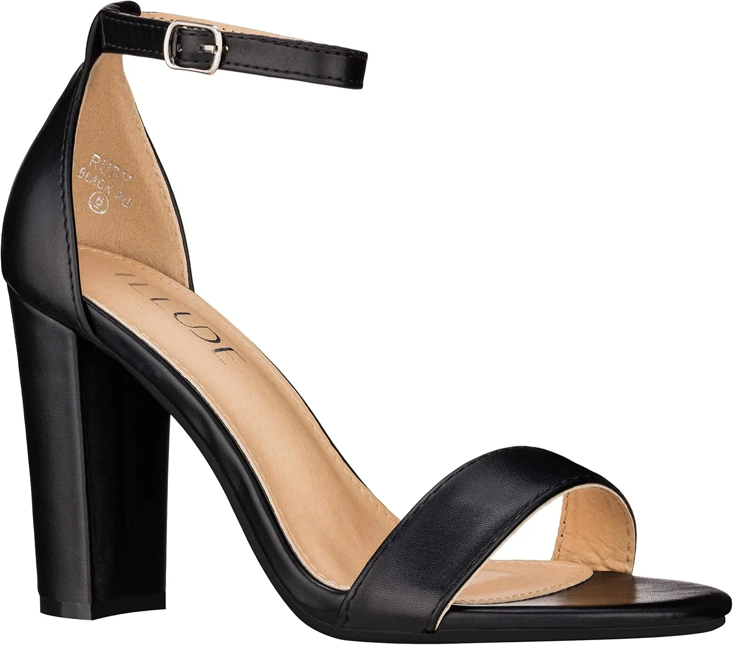 ILLUDE Women’s Open Toe Ankle Strap Chunky Block High Heel - Formal, Wedding, Party Classic Heeled Sandals - Ruby