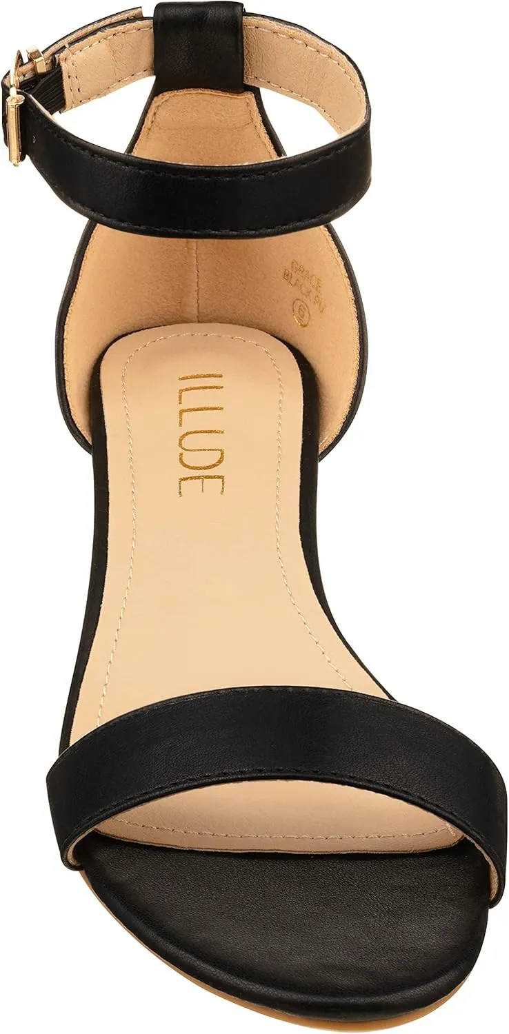 ILLUDE Women's Open Toe Ankle Strap Low Wedge Sandal Comfortable Platform Heeled Sandals