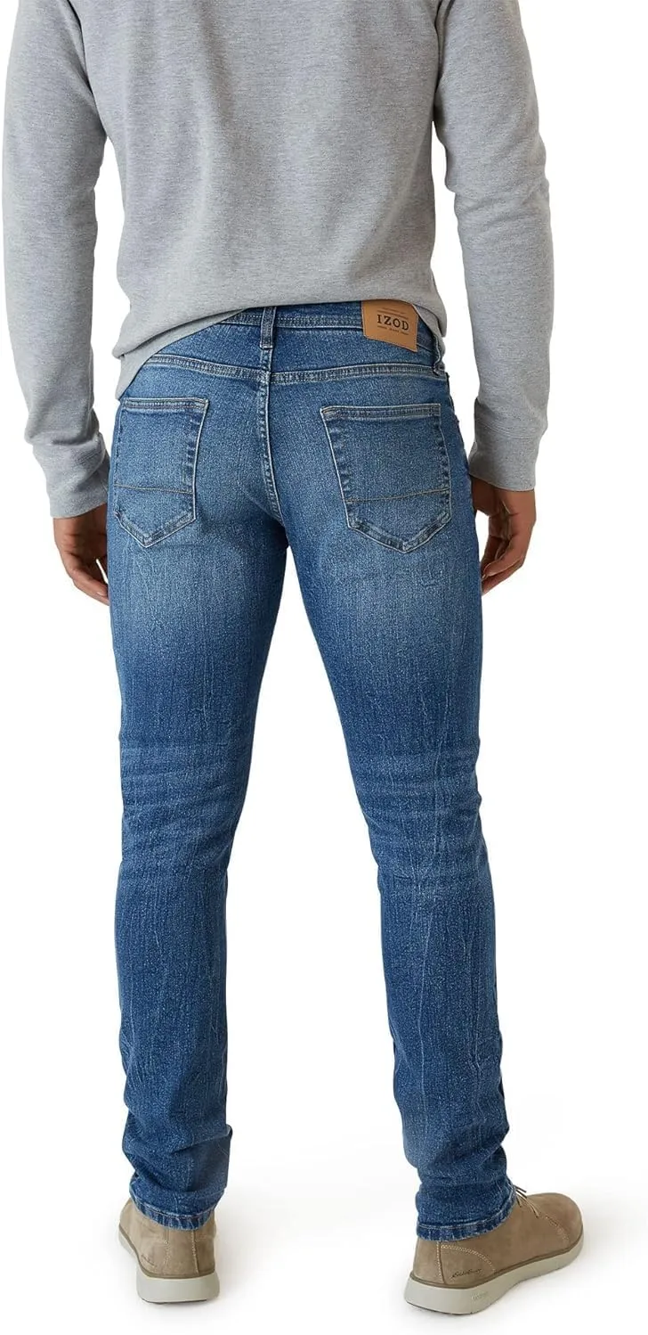 IZOD Men's Slim Fit Jeans - Breathable Cotton Non-Restrictive Comfort Durable Stretch Jeans - Stylish Denim Jeans for Men