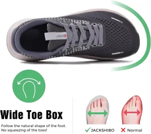 JACKSHIBO Wide Toe Box Shoes for Men Arch Support Shoes Wide Width Running Walking Athletic Tennis Sneakers Workout Flux Footwear with Thick Cushioned Zero Drop Sole Size 9.5 Men Grey