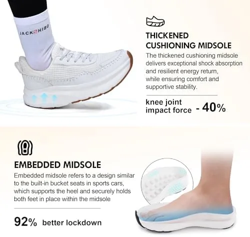 JACKSHIBO Women's Wide Toe Box Fashion Sneakers Slip in Free up Hands Shoes Arch Support Orthopedic Casual Walking Shoes with Metatarsal Pad