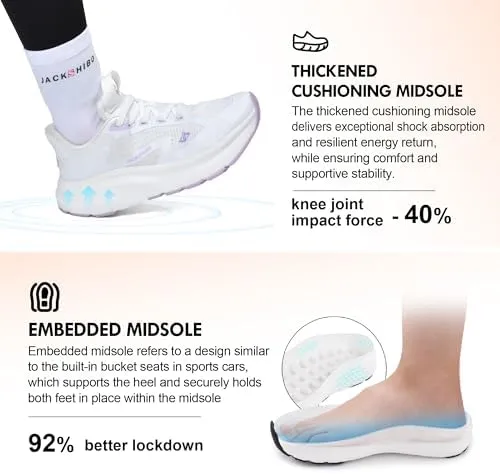JACKSHIBO Women's Wide Toe Box Road Running Shoes Slip in Hands Free Arch Support Tennis Shoes Orthopedic Cushion Walking Sneakers with Metatarsal Pad