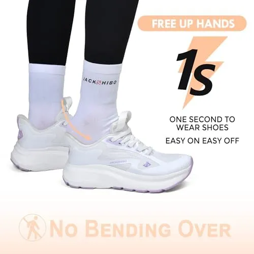 JACKSHIBO Women's Wide Toe Box Road Running Shoes Slip in Hands Free Arch Support Tennis Shoes Orthopedic Cushion Walking Sneakers with Metatarsal Pad