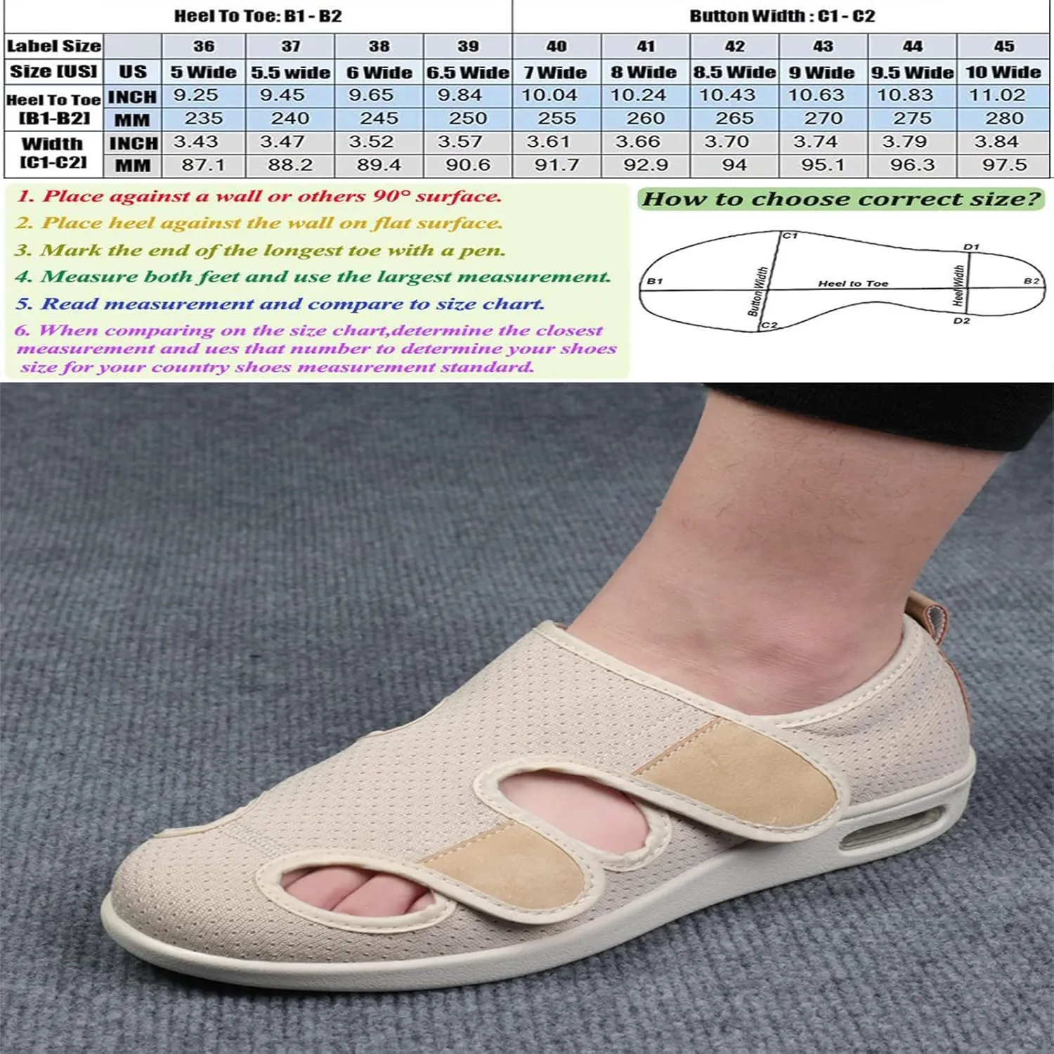 JBTNBX Women's Diabetic Shoe Walking Shoes Extra Wide Widths Adjustable Sneakers for Elderly Edema Swollen Feet