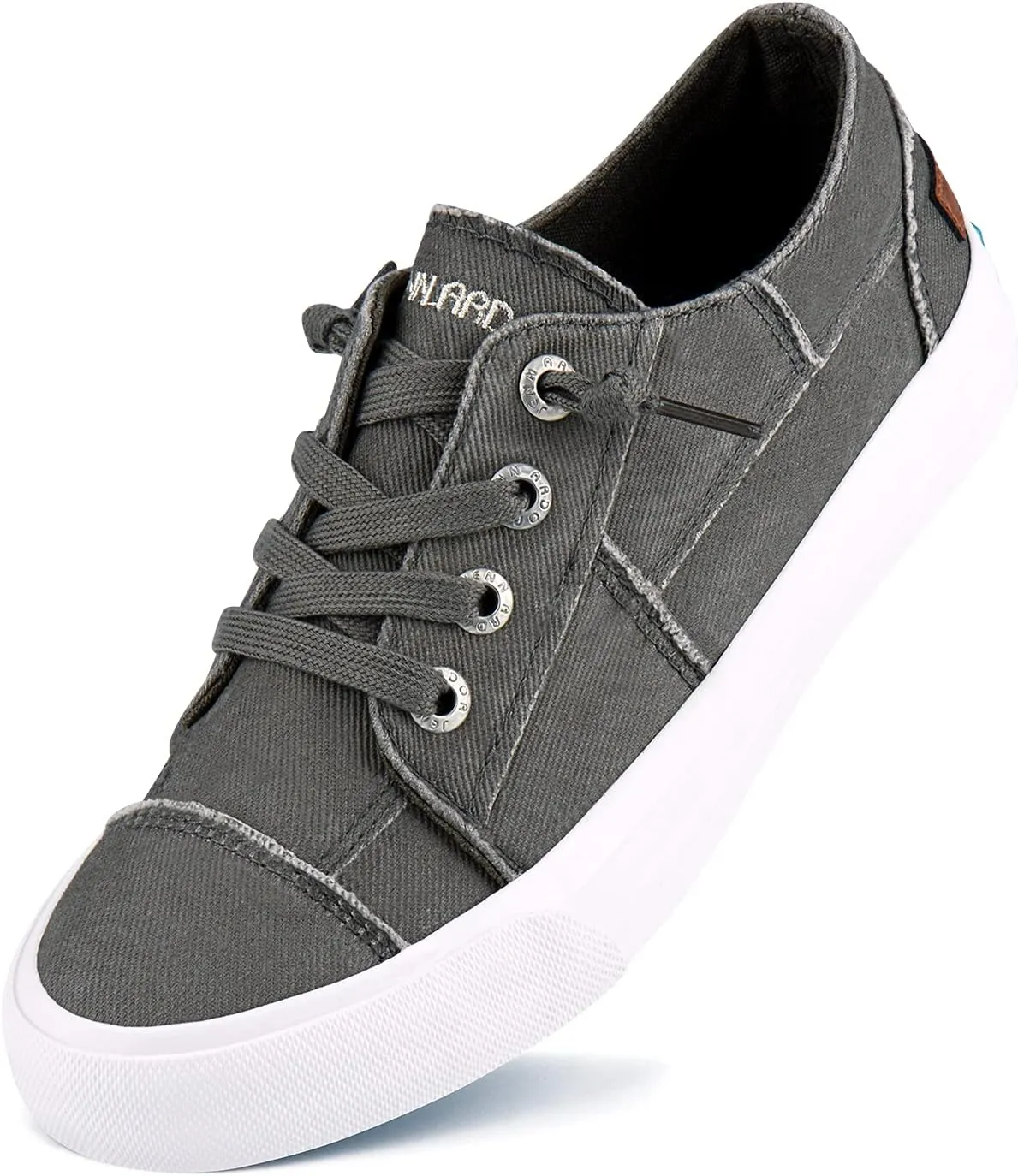 JENN ARDOR Fashion Slip On Sneakers for Women Classic Low Top Canvas Shoes No-tie Adjustable Lace Up Flats Women Summer Shoes Breathable Comfortable Casual Sneakers for Women Walking A-Grey