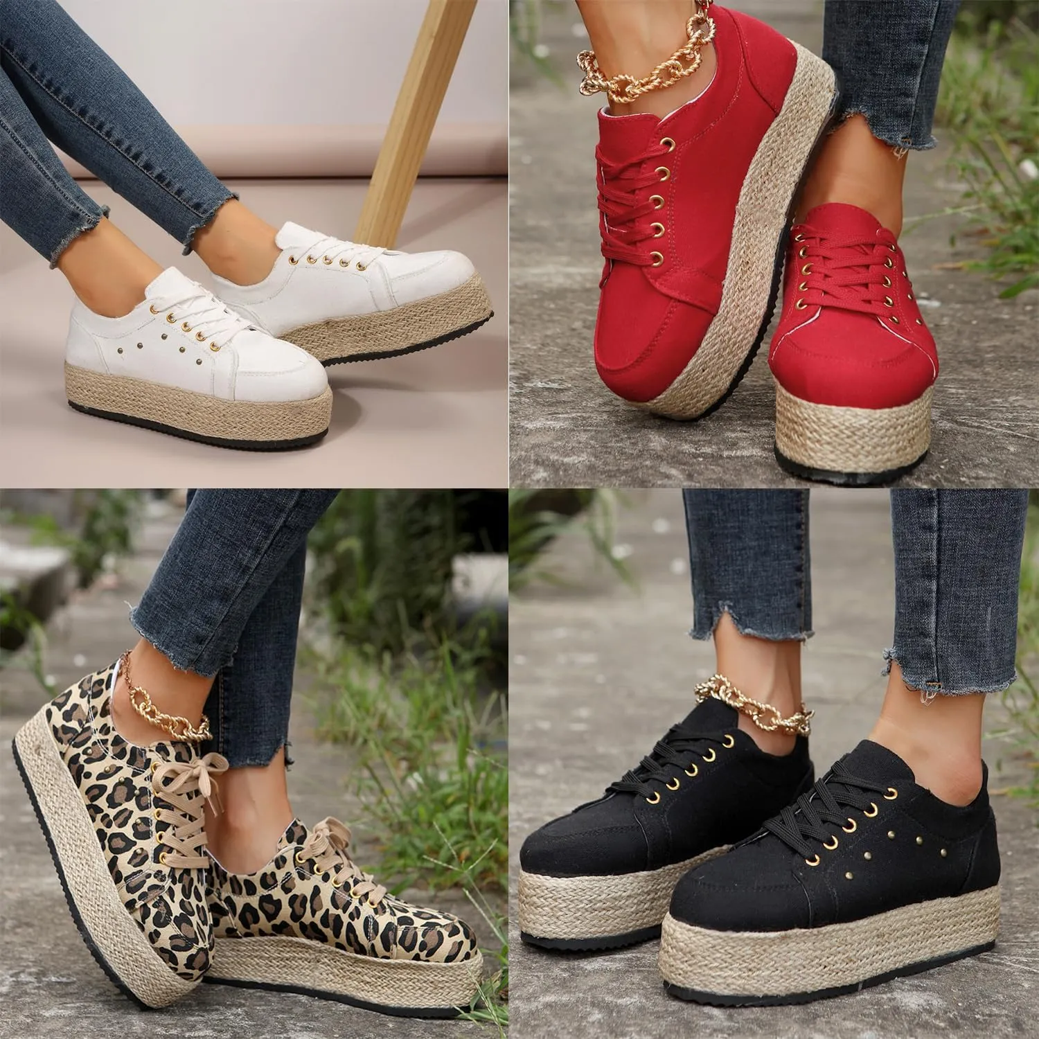 JITUUE Women's Fashion Sneakers Comfortable Casual Hemp Rope Platform Sole Espadrilles Shoes