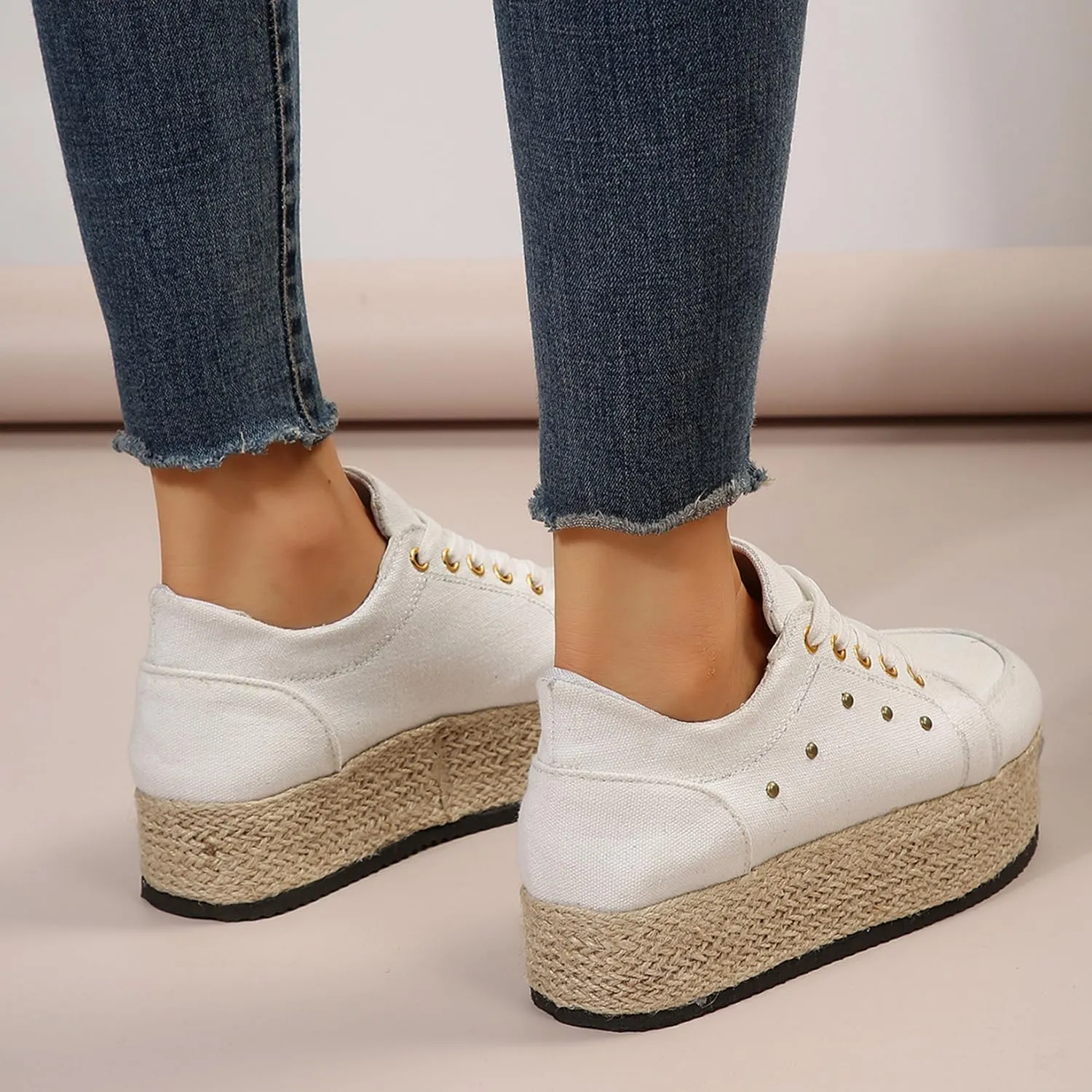 JITUUE Women's Fashion Sneakers Comfortable Casual Hemp Rope Platform Sole Espadrilles Shoes