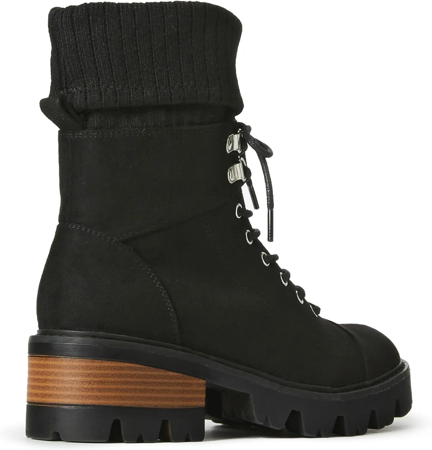 JustFab Camber Lace-Up Chunky Heeled Combat Sweater Trim Boots - Black