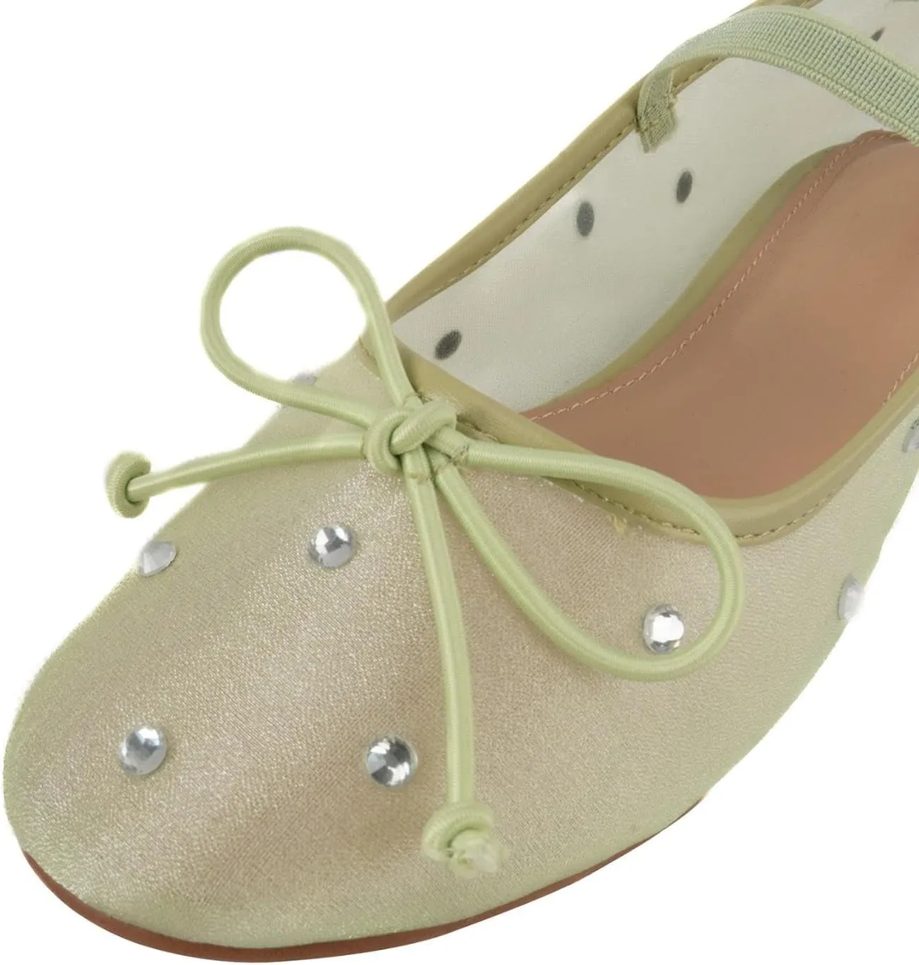 KaroNairy Nude Crystal Mesh Ballet Flats for Women Stretch Band Snip Toe Ballerinas Flats Gem Mary Jane Sparkly Flats
