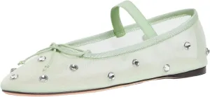 KaroNairy Nude Crystal Mesh Ballet Flats for Women Stretch Band Snip Toe Ballerinas Flats Gem Mary Jane Sparkly Flats