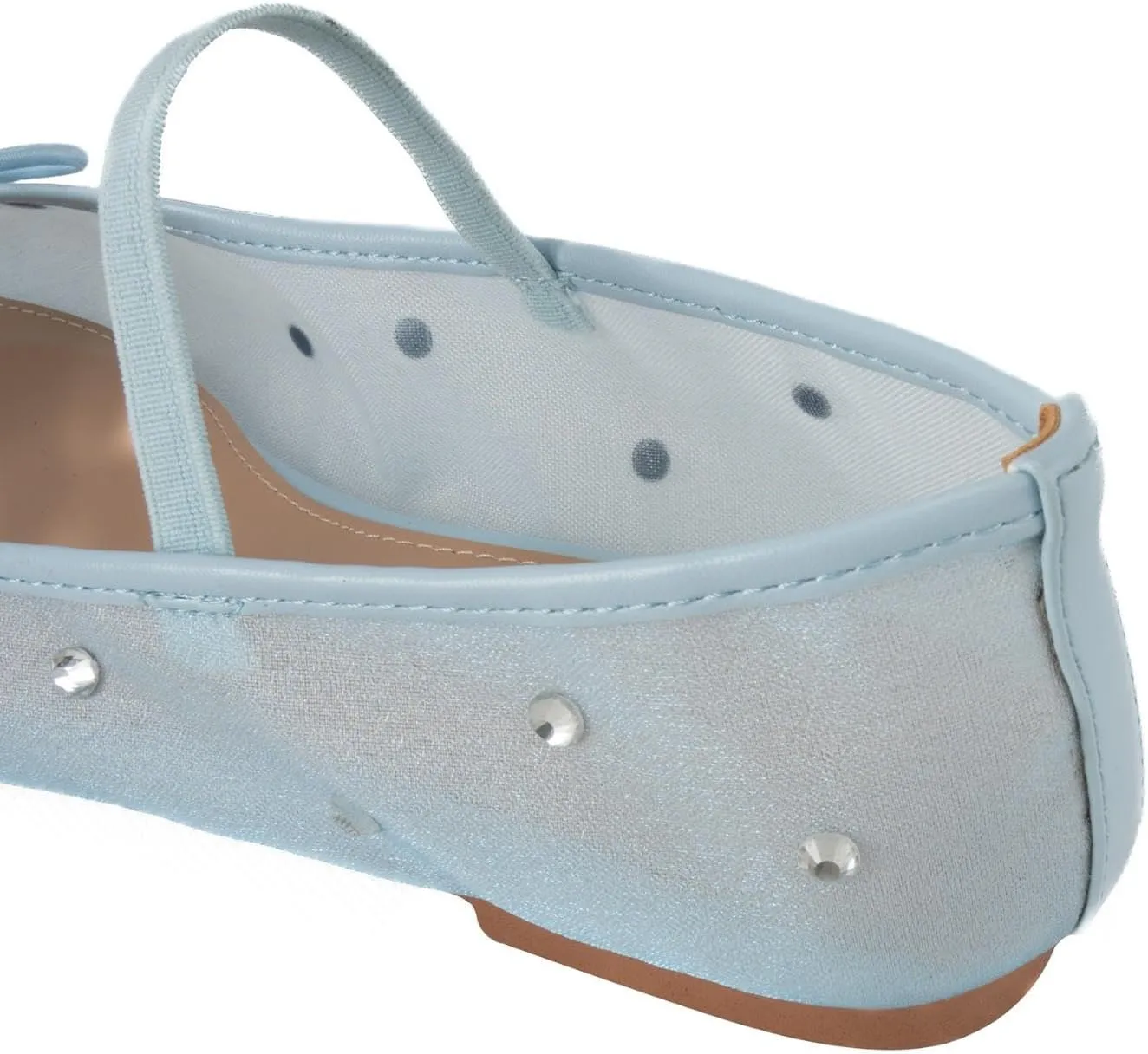 KaroNairy Nude Crystal Mesh Ballet Flats for Women Stretch Band Snip Toe Ballerinas Flats Gem Mary Jane Sparkly Flats
