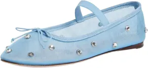KaroNairy Nude Crystal Mesh Ballet Flats for Women Stretch Band Snip Toe Ballerinas Flats Gem Mary Jane Sparkly Flats