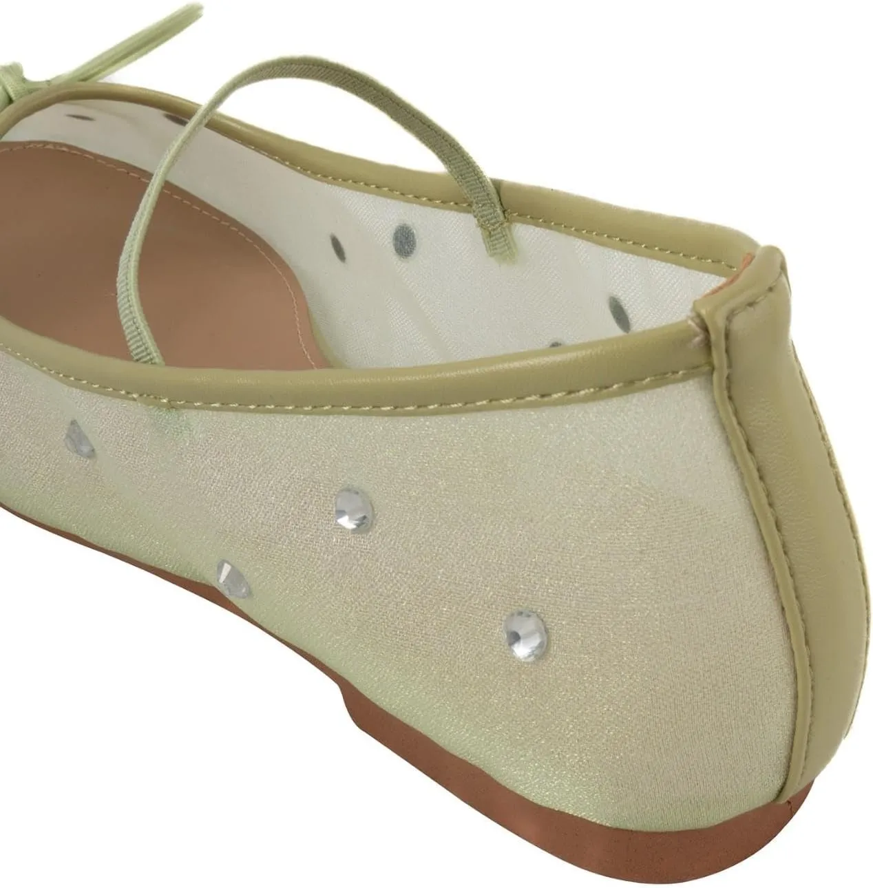 KaroNairy Nude Crystal Mesh Ballet Flats for Women Stretch Band Snip Toe Ballerinas Flats Gem Mary Jane Sparkly Flats