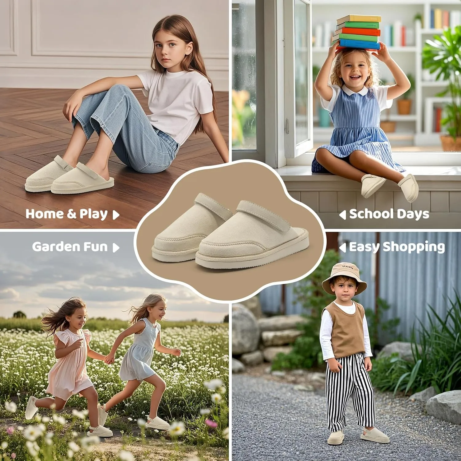 Kids Suede Clogs Girls Boys Clogs Slip On Sandals with Adjustable Strap for Children, Classic Toddler Slippers Non-Slip, Soft Textile Lining, Suede Mules for Indoor and Outdoor