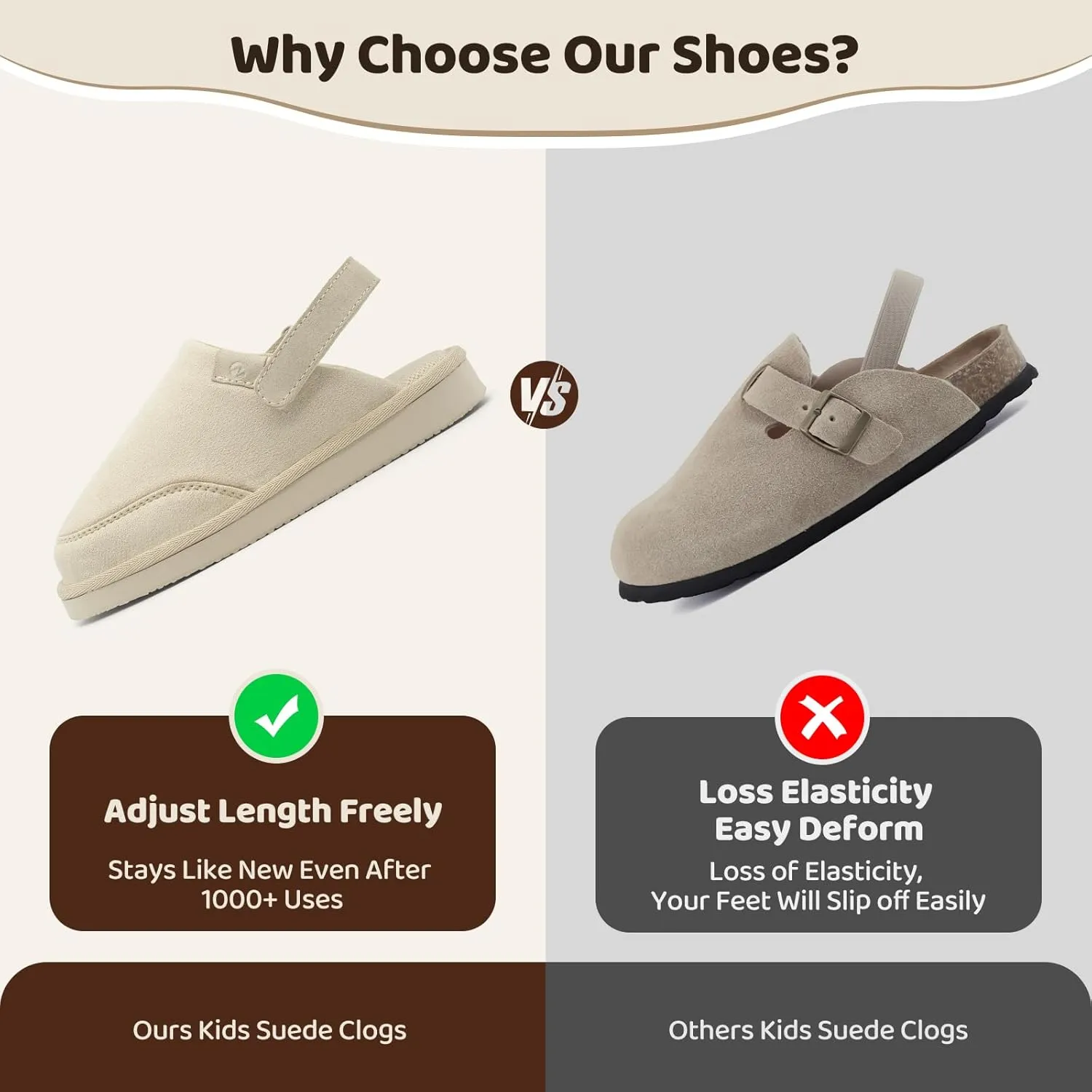 Kids Suede Clogs Girls Boys Clogs Slip On Sandals with Adjustable Strap for Children, Classic Toddler Slippers Non-Slip, Soft Textile Lining, Suede Mules for Indoor and Outdoor