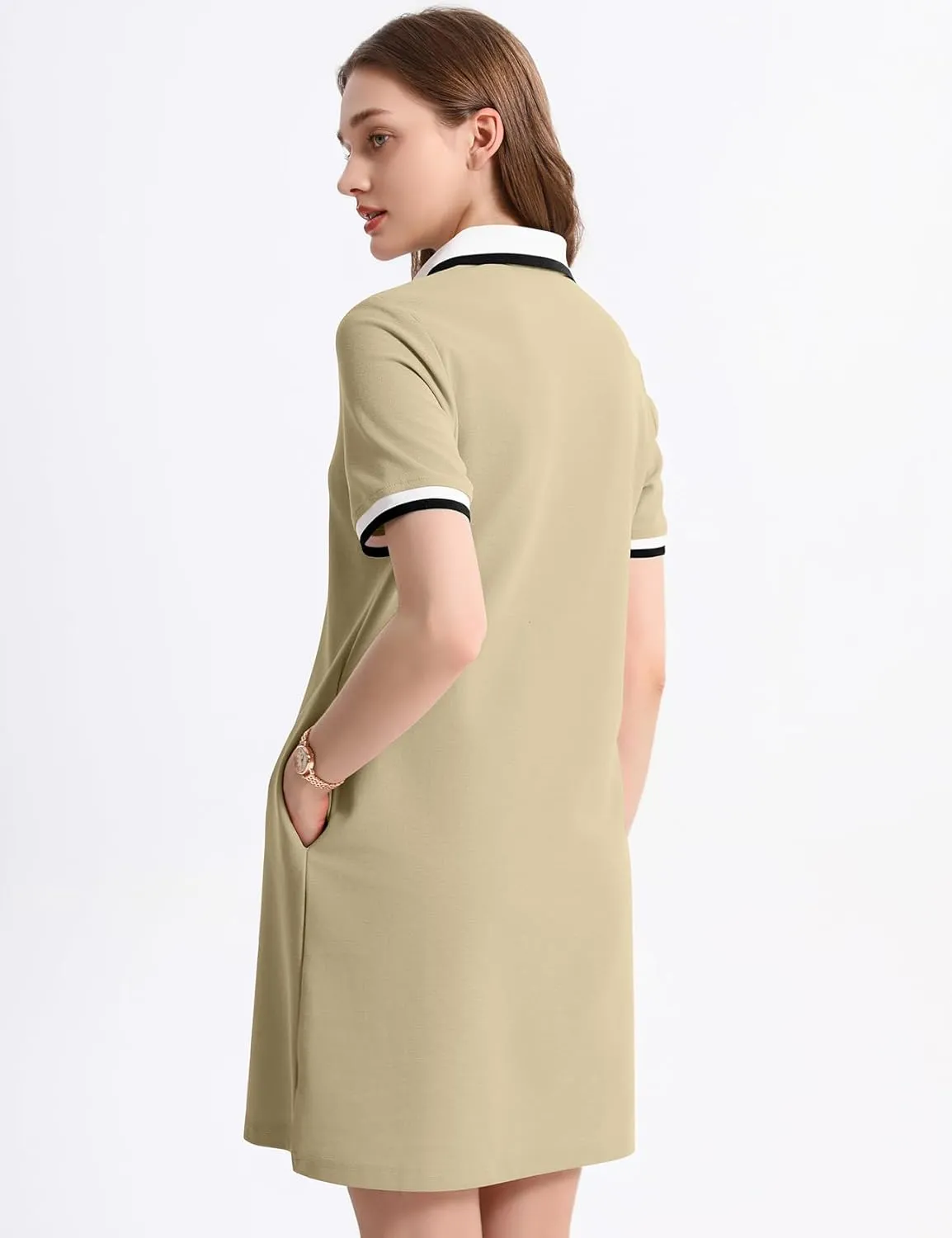 Kissonic Polo Dress for Women V Neck Short Sleeve Flowy Contrast Color Golf Tennis A Line T Shirt Dresses