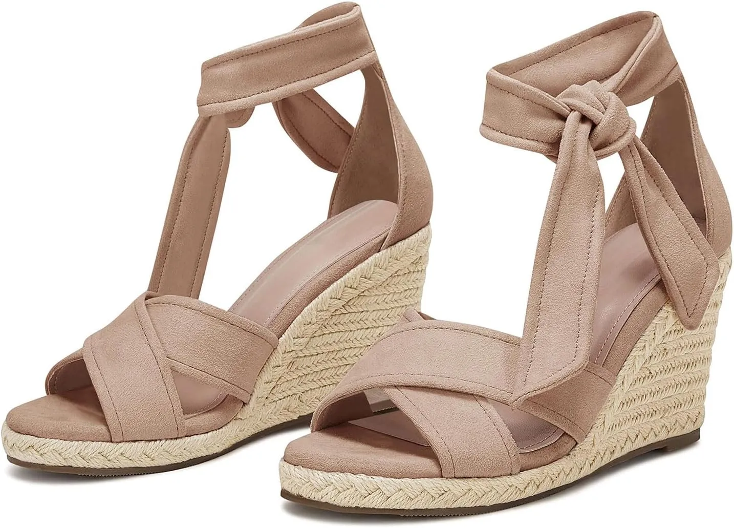 LAICIGO Women's Lace Up Espadrille Wedge Sandals Open Toe Platform Ankle Strap Summer Dress Shoes