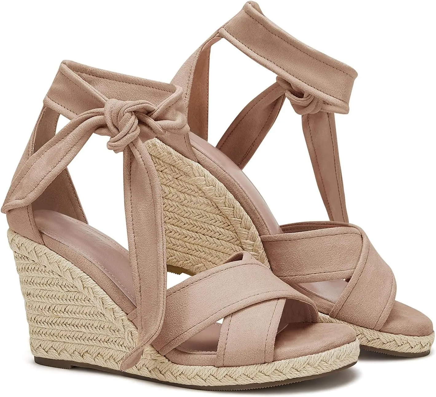 LAICIGO Women's Lace Up Espadrille Wedge Sandals Open Toe Platform Ankle Strap Summer Dress Shoes