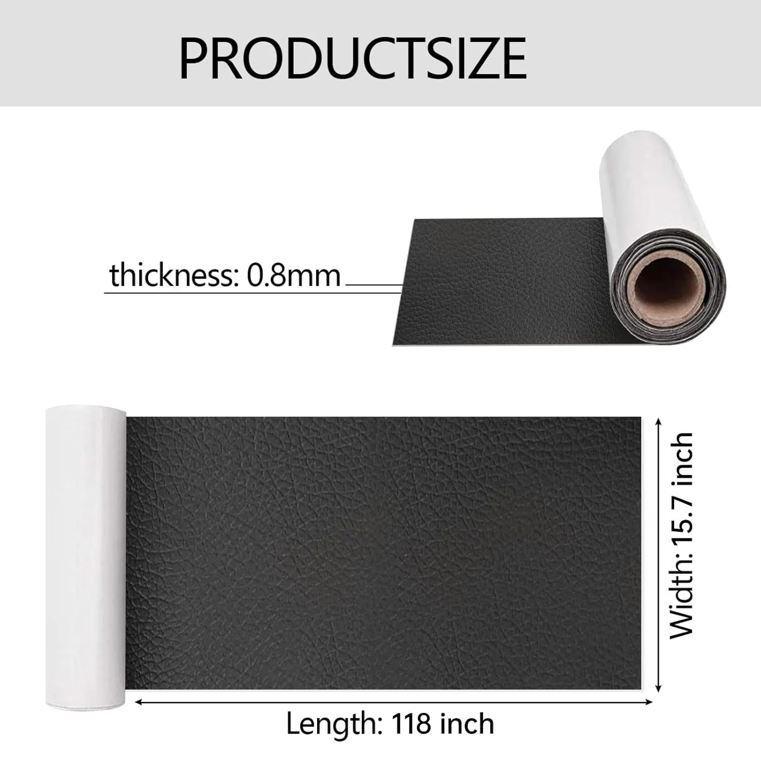 Leather Repair Kit for Furniture 15.7" X 118", Self Adhesive Leather Repair Patch for Sofas, Couches, Handbags, Jackets, Car Seats (Black)