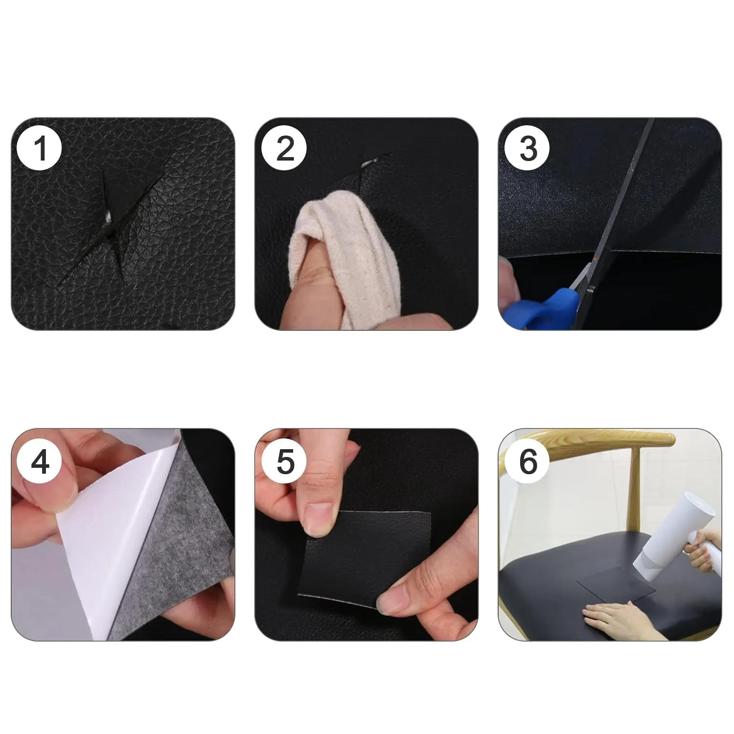 Leather Repair Kit for Furniture 15.7" X 118", Self Adhesive Leather Repair Patch for Sofas, Couches, Handbags, Jackets, Car Seats (Black)