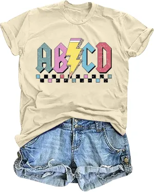 LHBNK Teacher Shirts Women ABCD Teacher Tshirt Teacher Life Shirt Tops Back to School Gifts Casual Summer Tops