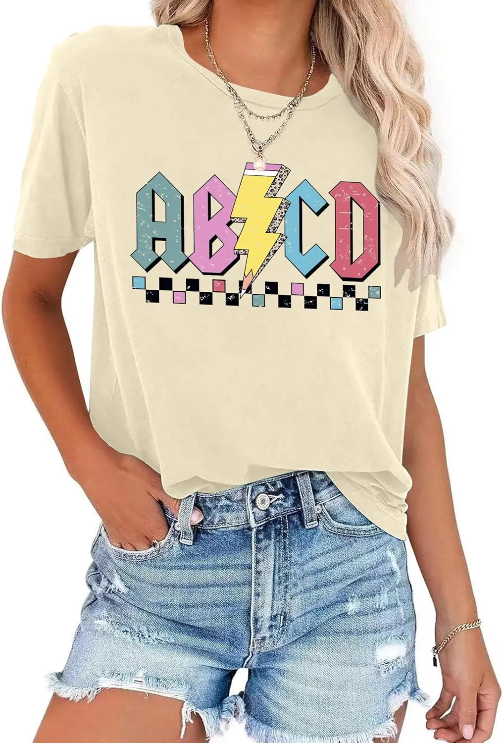 LHBNK Teacher Shirts Women ABCD Teacher Tshirt Teacher Life Shirt Tops Back to School Gifts Casual Summer Tops