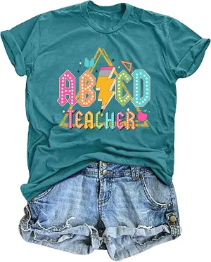 LHBNK Teacher Shirts Women ABCD Teacher Tshirt Teacher Life Shirt Tops Back to School Gifts Casual Summer Tops