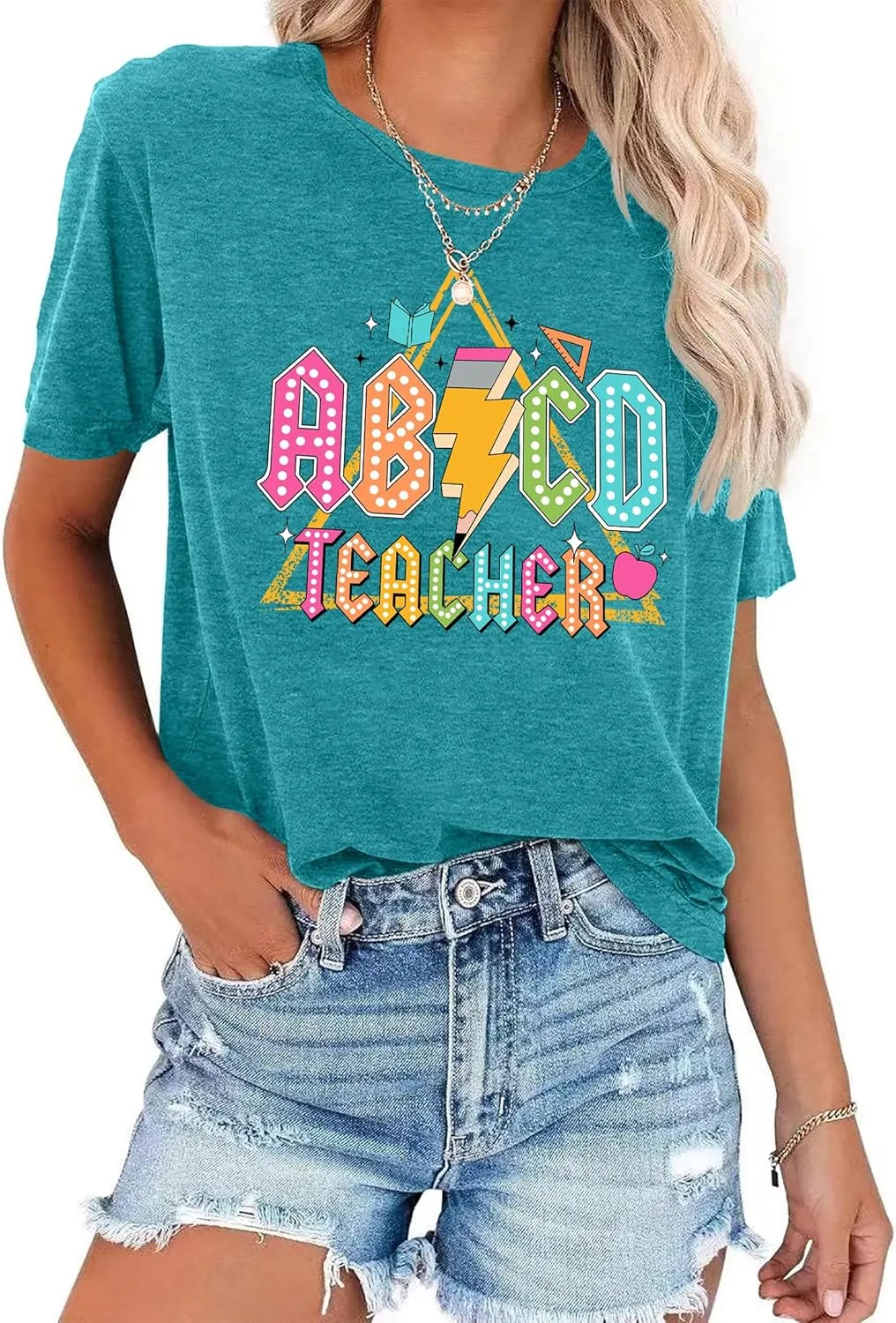 LHBNK Teacher Shirts Women ABCD Teacher Tshirt Teacher Life Shirt Tops Back to School Gifts Casual Summer Tops